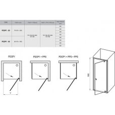 Dušo durys Pivot PDOP1-90, juodas + stiklas Transparent