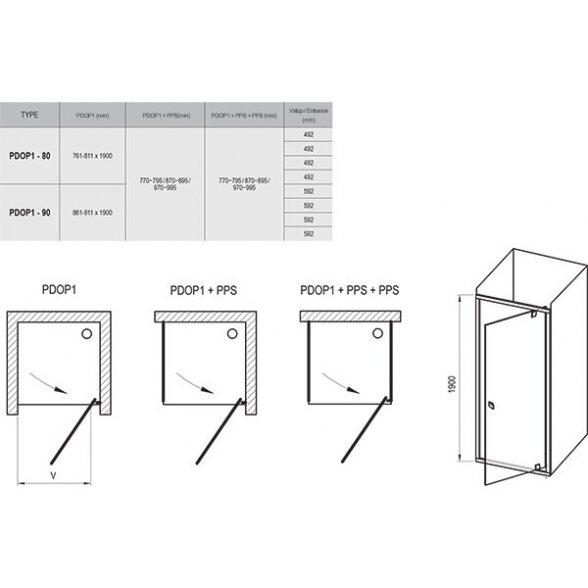 Dušo durys Pivot PDOP1-90, juodas + stiklas Transparent 1