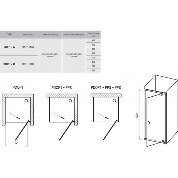 Dušo durys Pivot PDOP1-90 blizgi+stiklas Transparent 1
