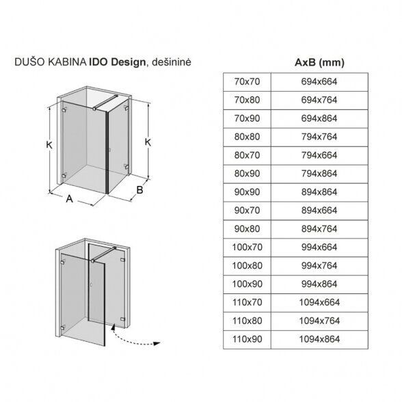 Dušo kabina IDO Design, dešininė 100x70 3