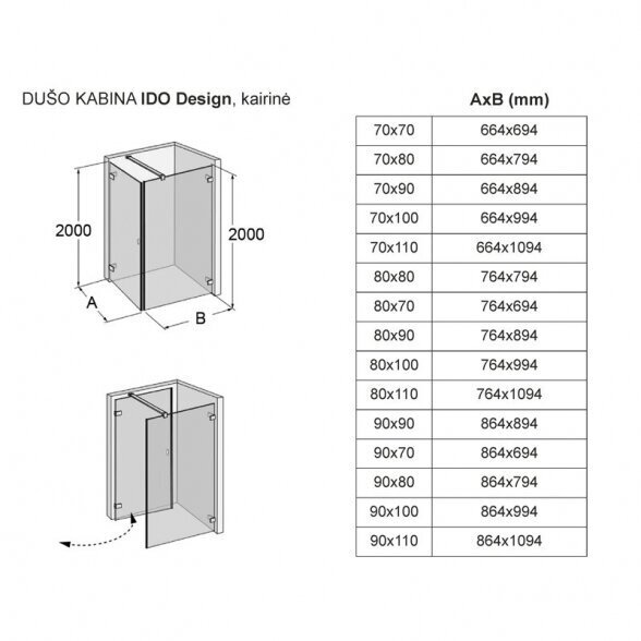 Dušo kabina IDO Design, kairinė 80x100 3
