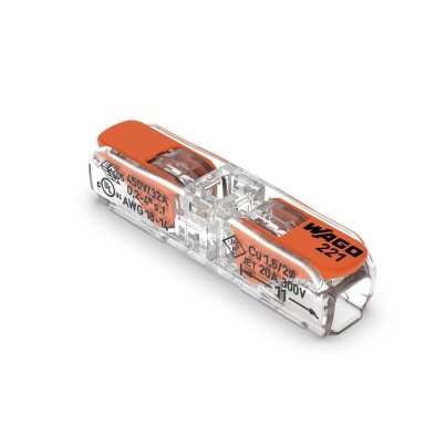 Dvipusė universali spyruoklinė jungtis WAGO 221-2411, 2x0.2-4mm² Dvipusė universali spyruoklinė jungtis WAGO 221-2411, 2x0.2-4mm²