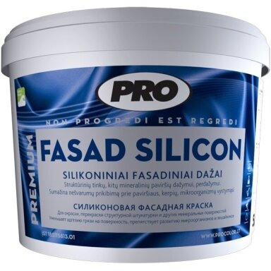 Silikoniniai fasadiniai dažai PRO Fasad Silikon A bazė, 5l balta sp. Silikoniniai fasadiniai dažai PRO Fasad Silikon A bazė, 5l balta sp.