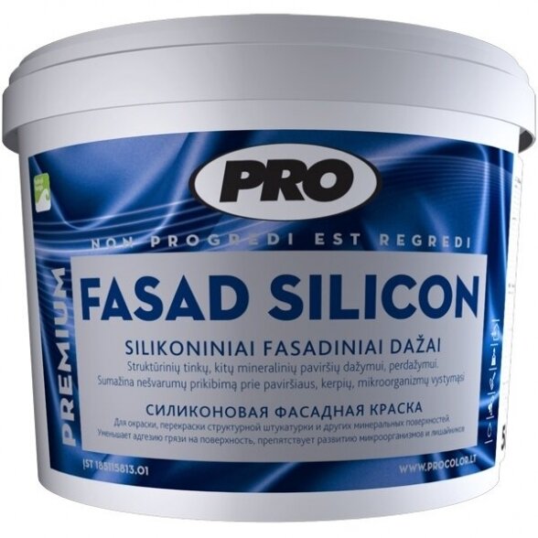 Silikoniniai fasadiniai dažai PRO Fasad Silikon A bazė, 10l balta sp. Silikoniniai fasadiniai dažai PRO Fasad Silikon A bazė, 10l balta sp.