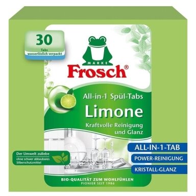 Indaplovių tabletės su citrina FROSCH, 540g 30vnt Indaplovių tabletės su citrina FROSCH, 540g 30vnt