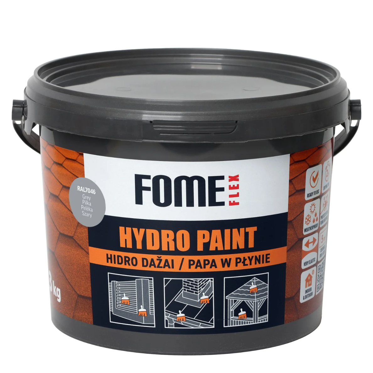 Hidroizoliaciniai dažai FOME FLEX Hydro Paint, 3kg pilka sp.