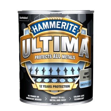Metalo dažai HAMMERITE Ultima Smooth, 700ml pilka sp. Metalo dažai HAMMERITE Ultima Smooth, 700ml pilka sp.