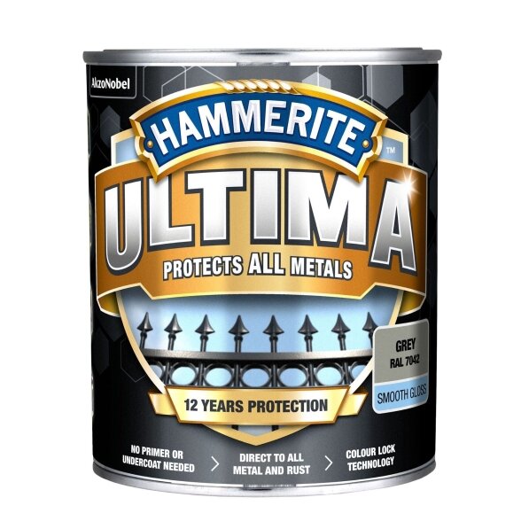 Metalo dažai HAMMERITE Ultima Smooth, 700ml pilka sp. Metalo dažai HAMMERITE Ultima Smooth, 700ml pilka sp.