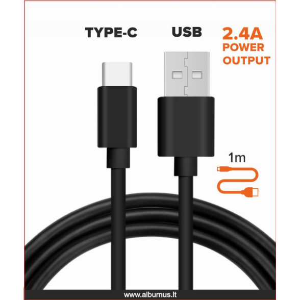 Įkrovimo laidas USB Type-C 2.4A 1 m 1 Įkrovimo laidas USB Type-C 2.4A 1 m 1