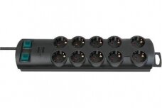 Ilgiklis 10-rozečių 2m juodas H05VV-F 3G1.5 Penki perjungiami lizdai