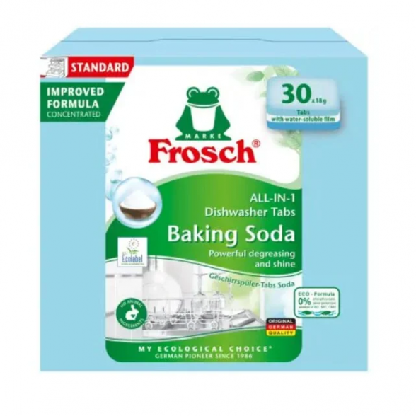 Indaplovių tabletės su soda FROSCH Baking Soda, 540g 30vnt Indaplovių tabletės su soda FROSCH Baking Soda, 540g 30vnt