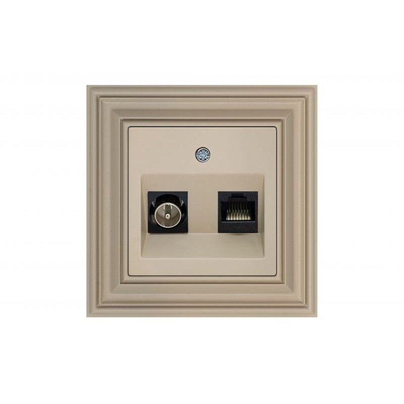 Kištukinis kompiuterio ir antenos lizdas LIREGUS Retro, 2 kištukai smėlio sp. 1 Kištukinis kompiuterio ir antenos lizdas LIREGUS Retro, 2 kištukai smėlio sp. 1