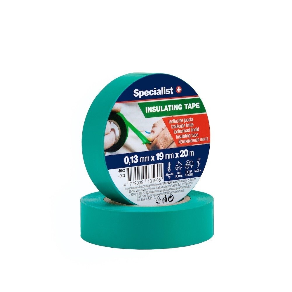 Izoliacinė juosta SPECIALIST+, 19mm 20m žalia sp.