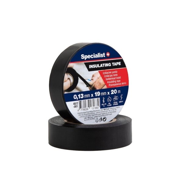 Izoliacinė juosta SPECIALIST+, 19mm 20m juoda sp.