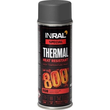 Karščiui atsparūs aerozoliniai dažai INRAL Thermal, 400ml pilka sp. RAL7016
