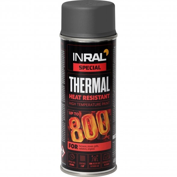 Karščiui atsparūs aerozoliniai dažai INRAL Thermal, 400ml pilka sp. RAL7016 Karščiui atsparūs aerozoliniai dažai INRAL Thermal, 400ml pilka sp. RAL7016