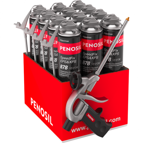 Klijuojančios putos 12vnt ir pistoletas PENOSIL Speedfix Eps&Xps 878, 750ml pilka sp. Klijuojančios putos 12vnt ir pistoletas PENOSIL Speedfix Eps&Xps 878, 750ml pilka sp.