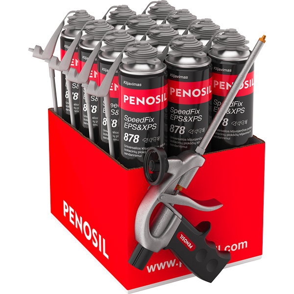 Klijuojančios putos 12vnt ir pistoletas PENOSIL Speedfix Eps&Xps 878, 750ml pilka sp. Klijuojančios putos 12vnt ir pistoletas PENOSIL Speedfix Eps&Xps 878, 750ml pilka sp.