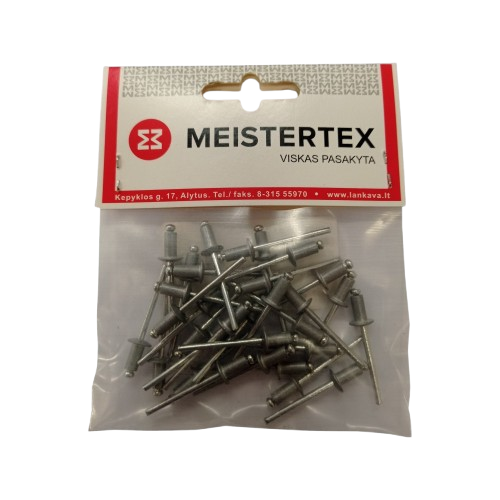 Kniedės MEISTERTEX RAL9006, 4x8 30vnt Kniedės MEISTERTEX RAL9006, 4x8 30vnt
