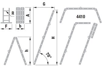 Kopėčios aliuminės, sulankstomos 4 dalių FORTE 4x4 pakopų 237-468cm/modelis 4413S