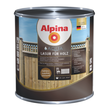 Lazūra medienai ALPINA Aqua Holzlasur, 0,75l bespalvė Lazūra medienai ALPINA Aqua Holzlasur, 0,75l bespalvė