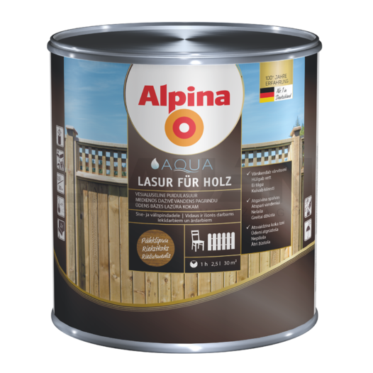 Lazūra medienai ALPINA Aqua Holzlasur, 0,75l pušies sp.