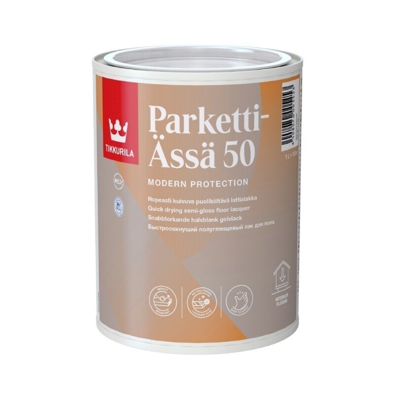 Lakas TIKKURILA Parketti-Assa 50, 1l pusiau blizgus Lakas TIKKURILA Parketti-Assa 50, 1l pusiau blizgus