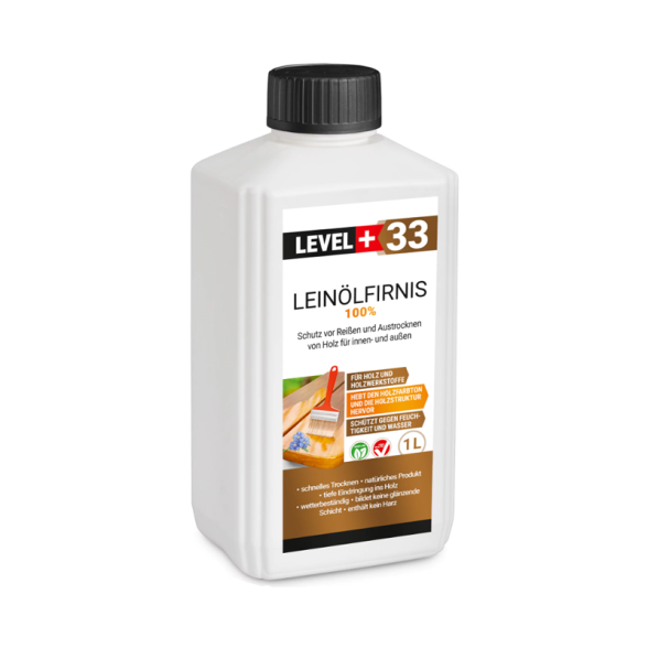Linų sėmenų aliejus vidui ir laukui LEVEL 33 Leinolfirnis, 1l Linų sėmenų aliejus vidui ir laukui LEVEL 33 Leinolfirnis, 1l