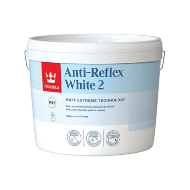 Vidaus lubų dažai TIKKURILA Anti-reflex White 2, 3l balta sp. Vidaus lubų dažai TIKKURILA Anti-reflex White 2, 3l balta sp.
