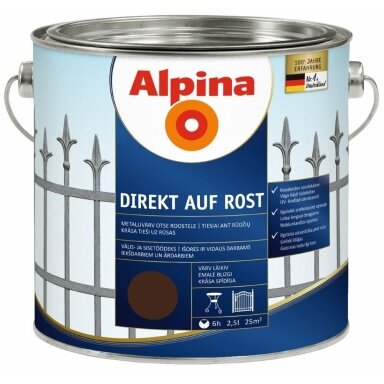 Metalo dažai ALPINA Direkt A Rost, 300ml šokolado sp. Metalo dažai ALPINA Direkt A Rost, 300ml šokolado sp.
