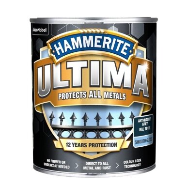 Metalo dažai HAMMERITE Ultima Smooth, 700ml antracito sp. Metalo dažai HAMMERITE Ultima Smooth, 700ml antracito sp.
