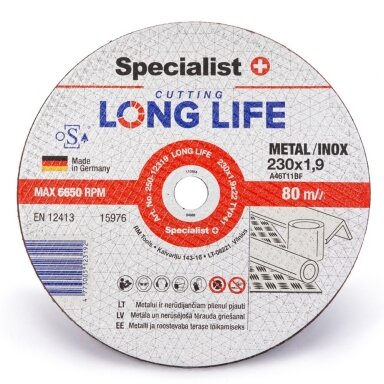 Metalo pjovimo diskas SPECIALIST+ Long Life, 230x1,9x22mm