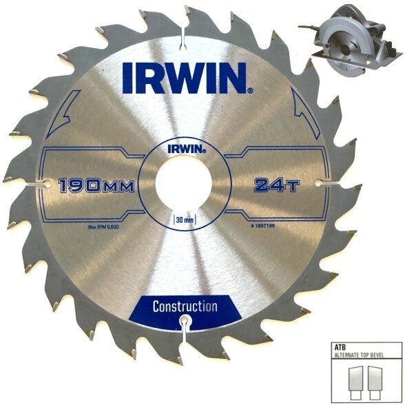 Medienos pjovimo diskas IRWIN ATB, 165x30Tx30/20/16mm Medienos pjovimo diskas IRWIN ATB, 165x30Tx30/20/16mm