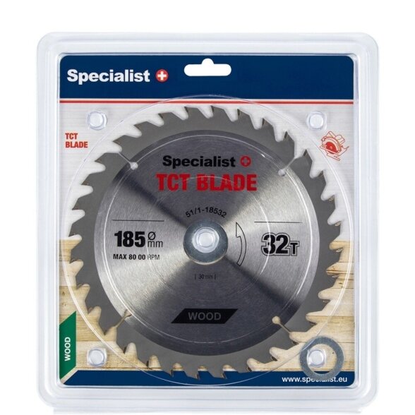 Medienos pjovimo diskas SPECIALIST+, 185x32Tx30/20/16mm