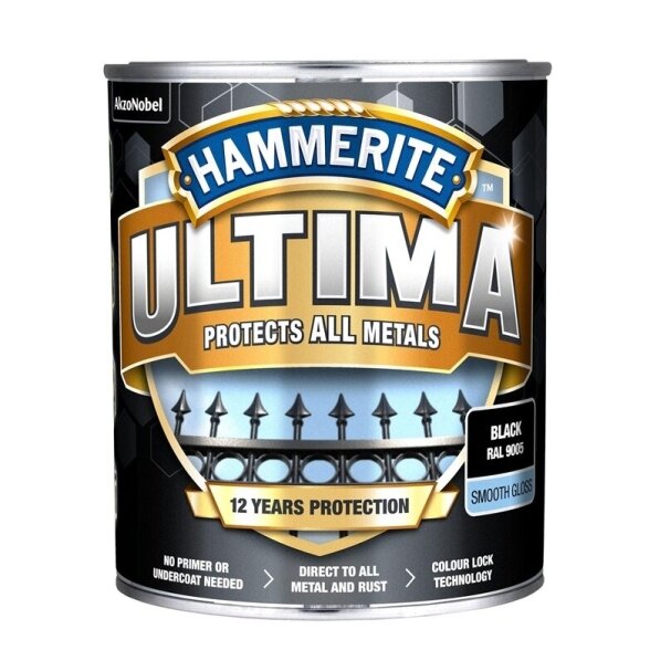 Metalo dažai HAMMERITE Ultima Smooth, 700ml juoda sp. Metalo dažai HAMMERITE Ultima Smooth, 700ml juoda sp.