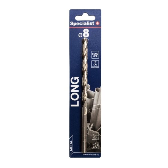 Metalo grąžtas SPECIALIST+ DIN340, 8mm Metalo grąžtas SPECIALIST+ DIN340, 8mm