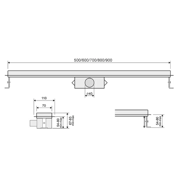 Metalinis dušo latakas BIELBET Tile Insert, 80cm juoda sp. 2
