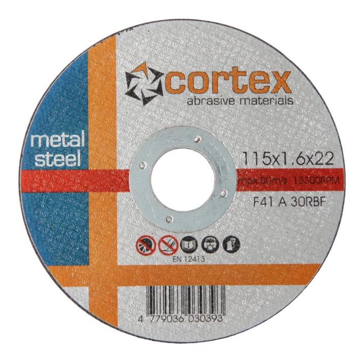 Metalo pjovimo diskas CORTEX A 30 RBF F41 80m/s, 115x1,6x22,2mm Metalo pjovimo diskas CORTEX A 30 RBF F41 80m/s, 115x1,6x22,2mm