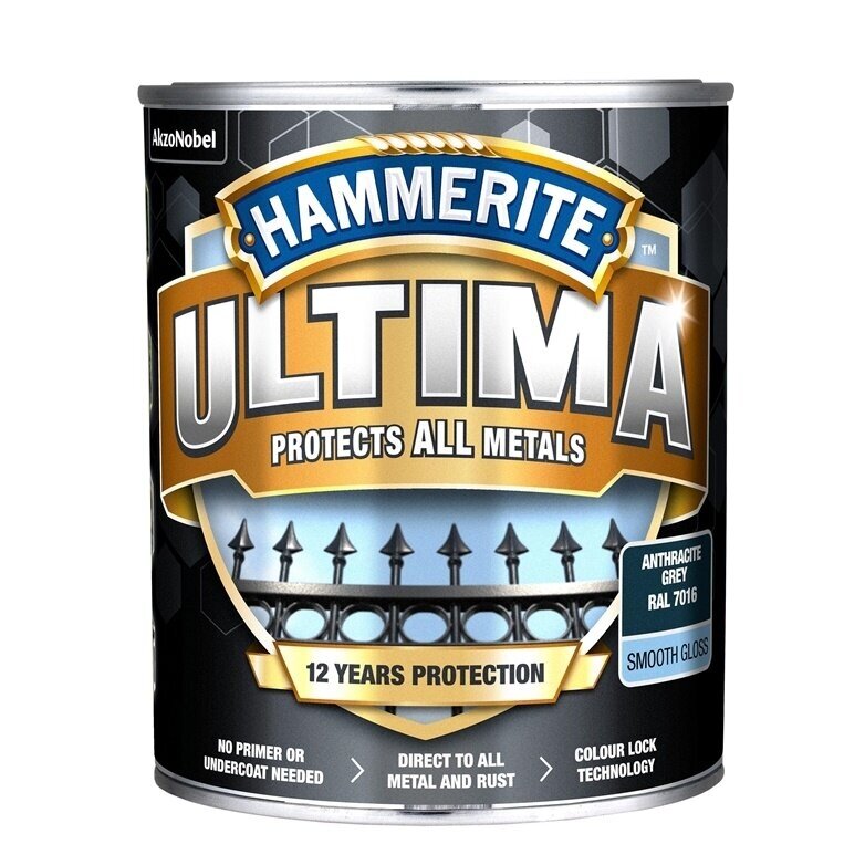 Metalo dažai HAMMERITE Ultima Smooth, 700ml antracito sp. Metalo dažai HAMMERITE Ultima Smooth, 700ml antracito sp.