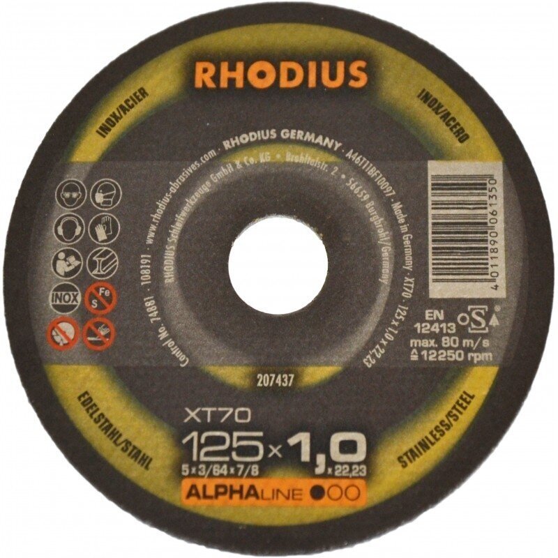 Metalo pjovimo diskas RHODIUS XT70, 125x1x22,23mm
