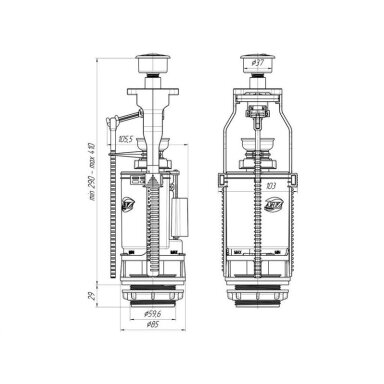 Vandens nuleidimo mechanizmas WC7050MEU 3/6l Vandens nuleidimo mechanizmas WC7050MEU 3/6l