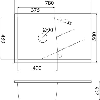 Akmens masės virtuvės plautuvė AQUALINE Linea Plus 36S2401, 78x50cm juodos sp.