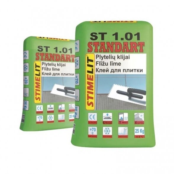 Plytelių klijai STIMELIT Standart ST1.01 C1TE, 25kg Plytelių klijai STIMELIT Standart ST1.01 C1TE, 25kg