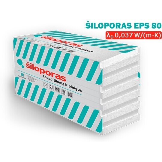 Polistireninis putplastis ŠILTUKAS EPS-80, 50x1000x1000mm Polistireninis putplastis ŠILTUKAS EPS-80, 50x1000x1000mm