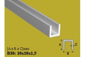 Profilis U aliuminis 100cm, 10x10x1,5mm