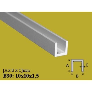 Profilis U aliuminis 100cm, 10x10x1,5mm Profilis U aliuminis 100cm, 10x10x1,5mm