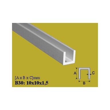 Profilis U aliuminis 100cm, 10x10x1,5mm Profilis U aliuminis 100cm, 10x10x1,5mm