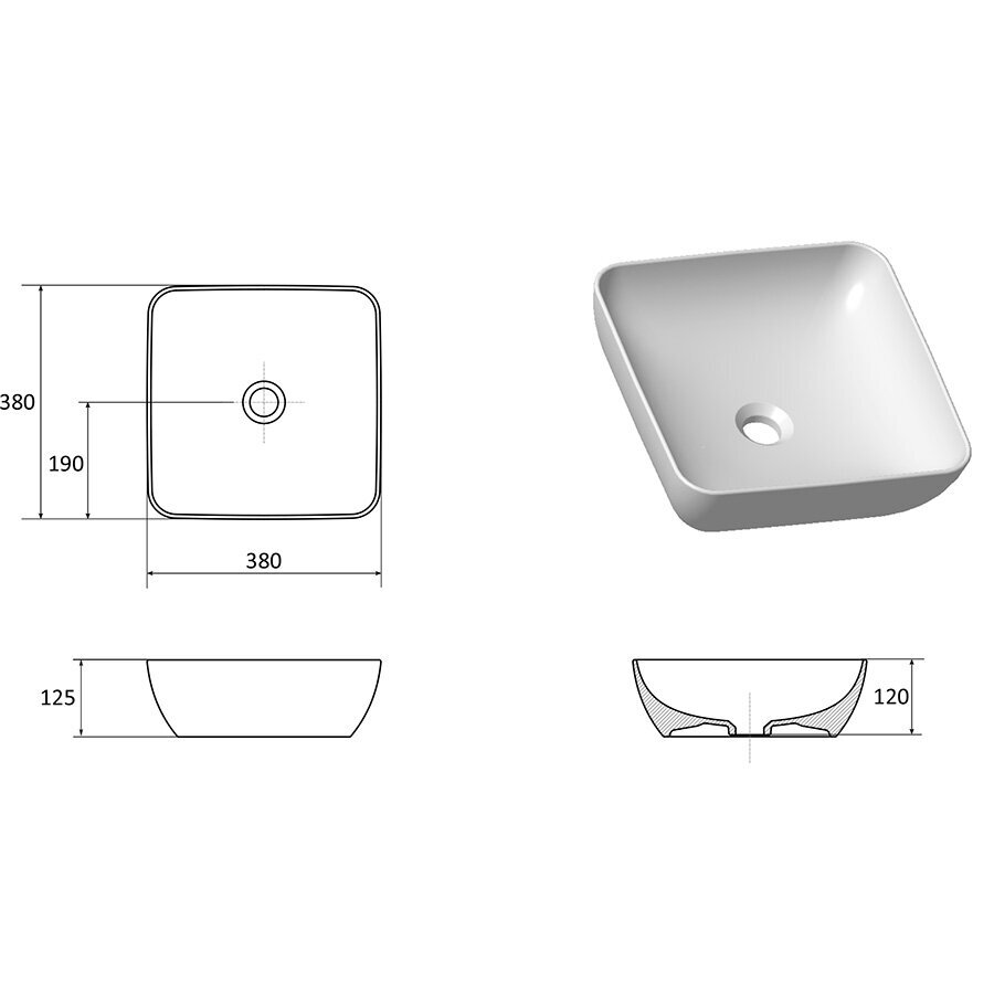Praustuvas RAVAK UNI 380 S SLIM, balta sp. 1 Praustuvas RAVAK UNI 380 S SLIM, balta sp. 1