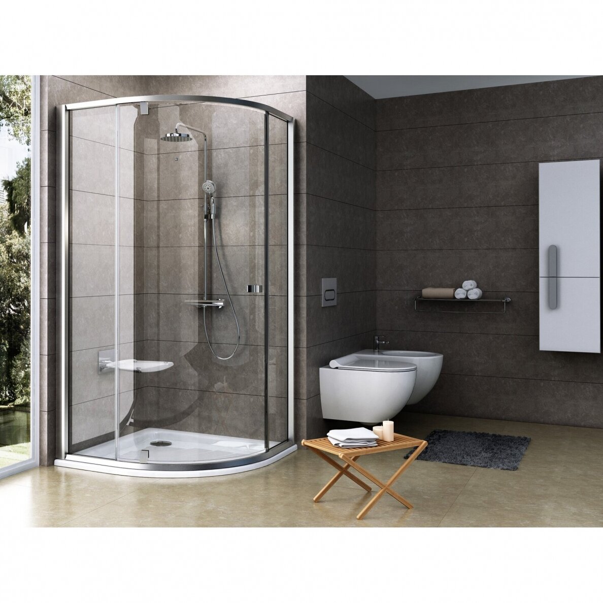 Dušo kabina RAVAK Pivot PSKK3, 90x90cm satinas ir skaidrus stiklas