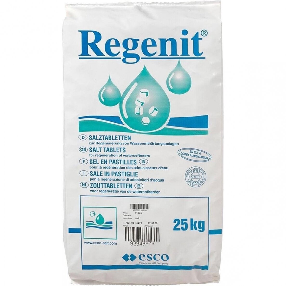 Druska vandens minkštinimo filtrams REGENIT, 25kg